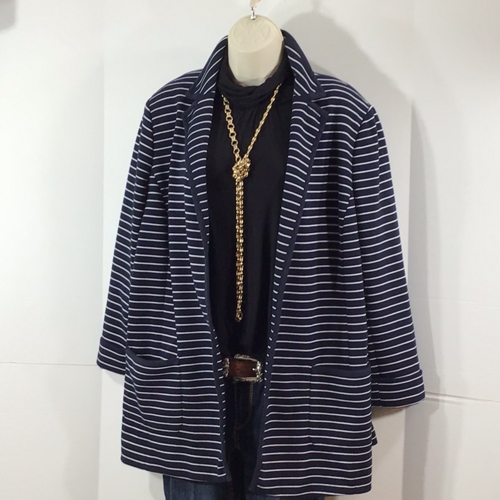 Talbots navy/white striped knit blazer XL